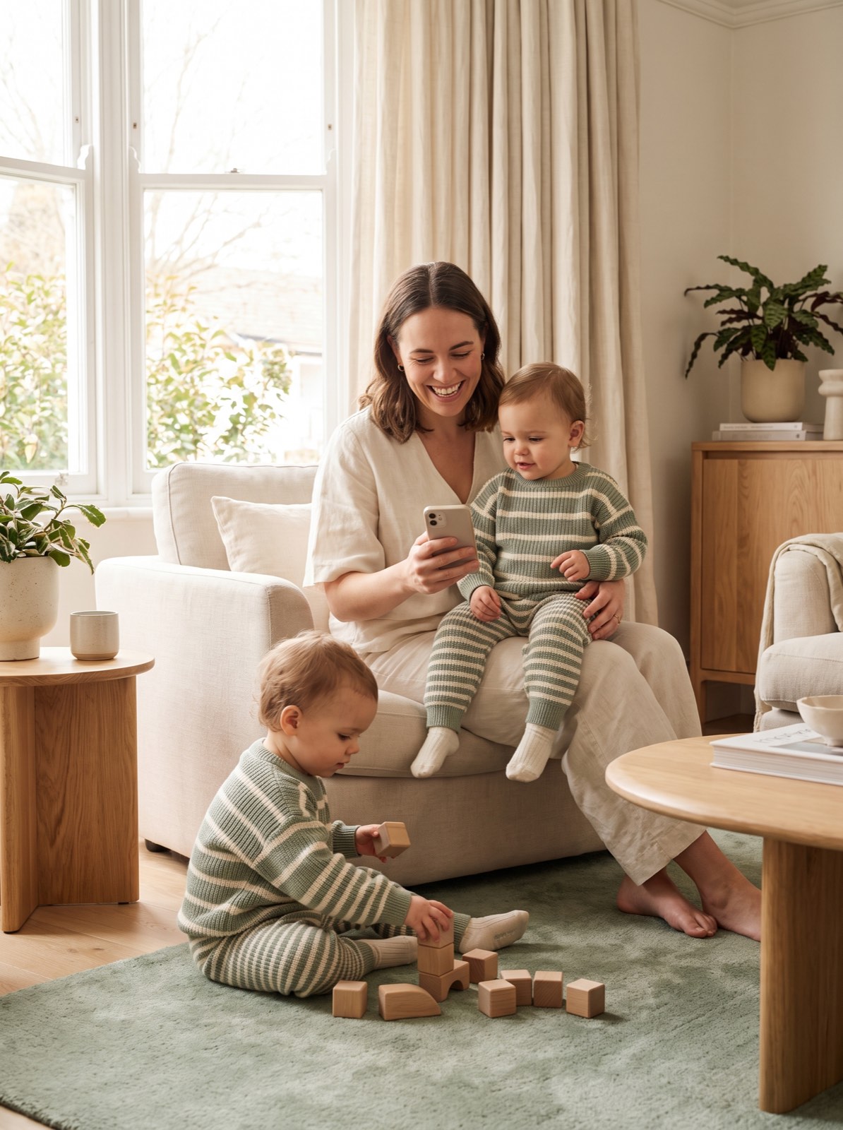 A parent at home with two young children